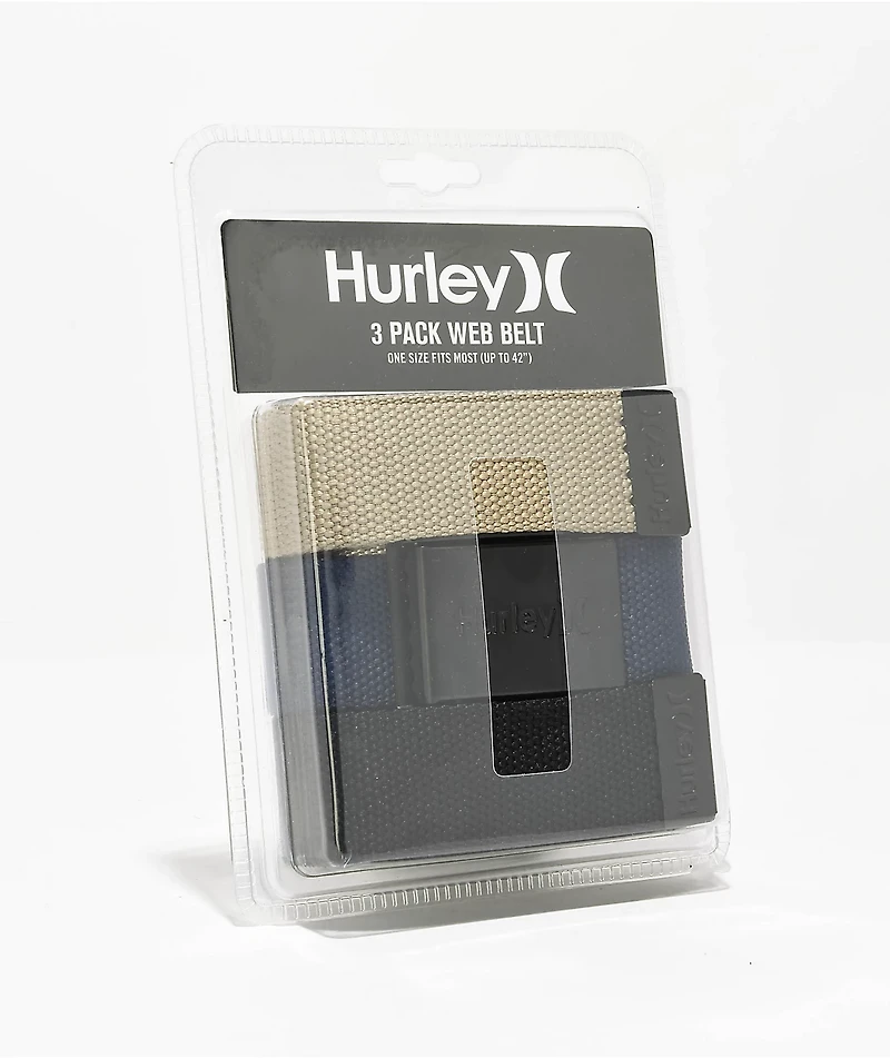 Hurley 3 1 Black, Navy Blue & Tan Web Belt