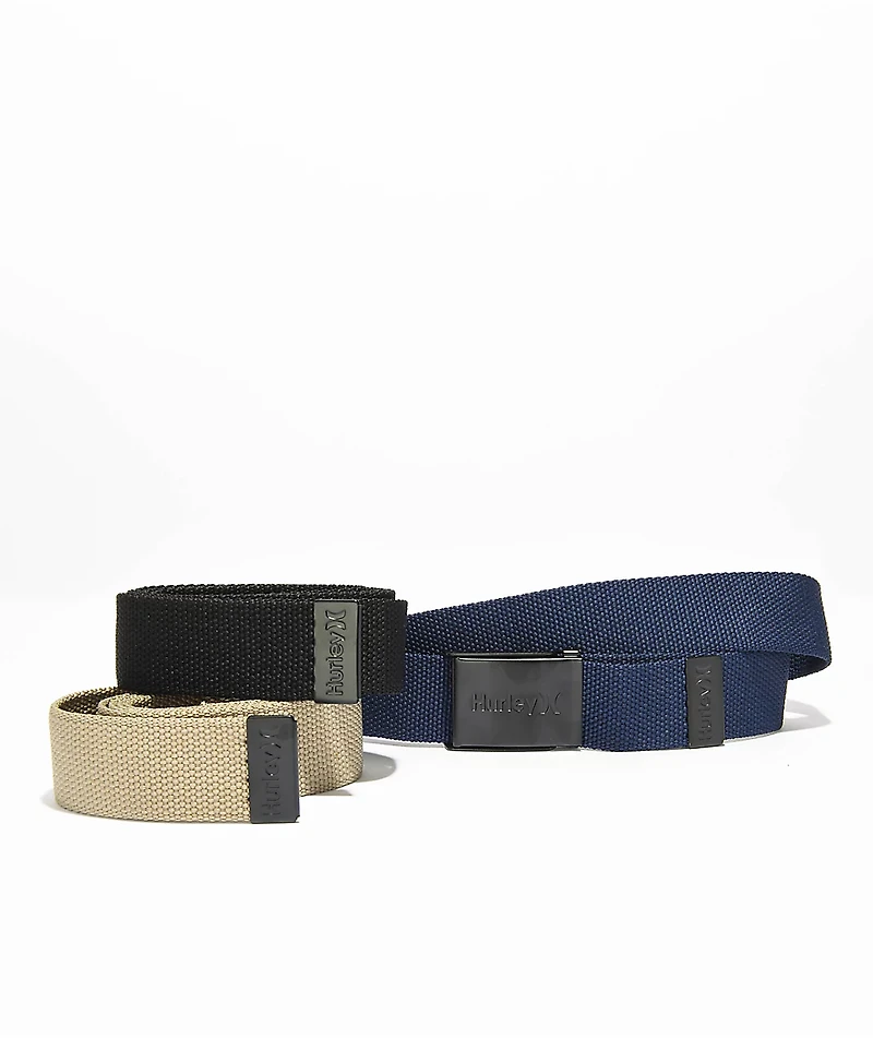 Hurley 3 1 Black, Navy Blue & Tan Web Belt