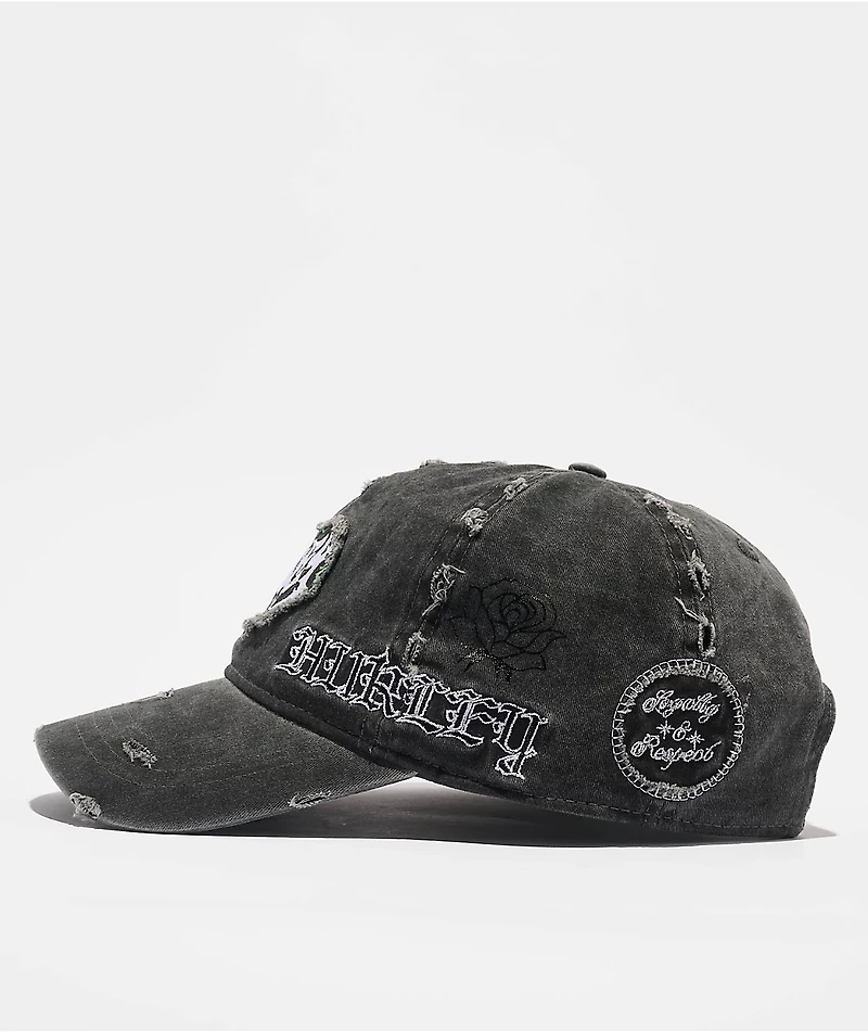 Hurley x Travis Barker Destroyed Black Wash Strapback Hat