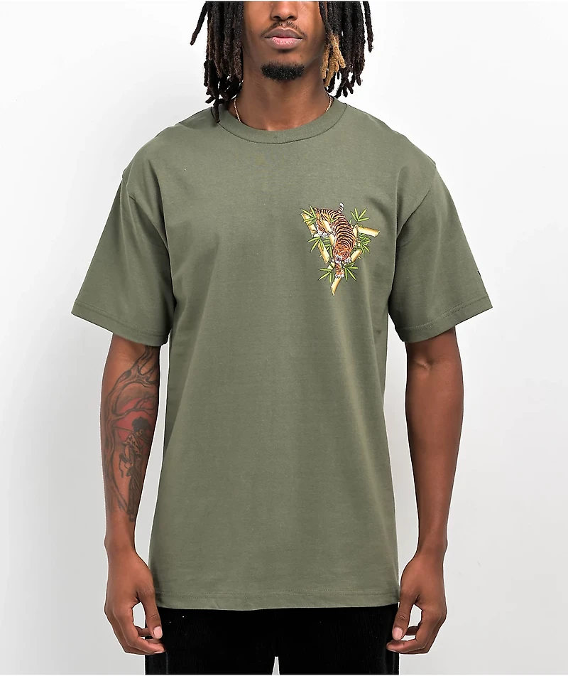 Hypland Orange Tiger Logo Olive Green T-Shirt
