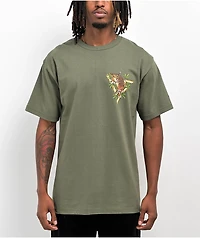 Hypland Orange Tiger Logo Olive Green T-Shirt