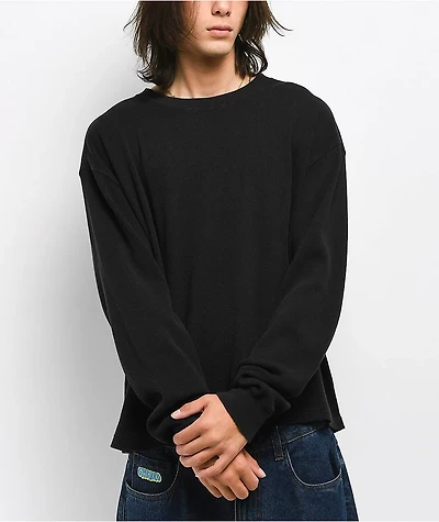 ITA Flux Vintage Black Thermal Long Sleeve Boxy T-Shirt