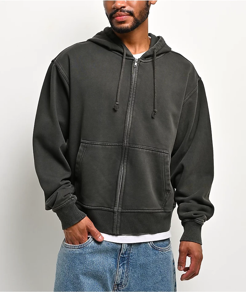 ITA Fractal Black Wash Crop Zip Hoodie