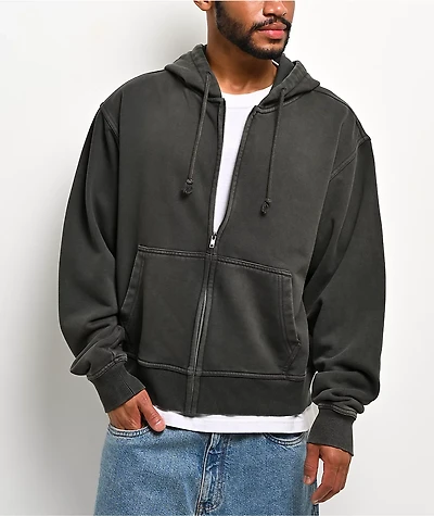 ITA Fractal Black Wash Crop Zip Hoodie