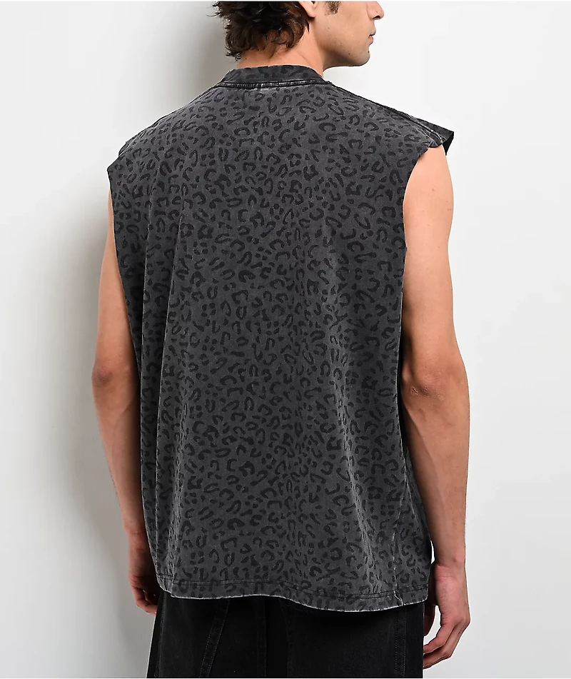 ITA Leopard Grey Wash Heavyweight Boxy Tank Top