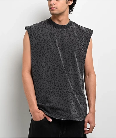 ITA Leopard Grey Wash Heavyweight Boxy Tank Top