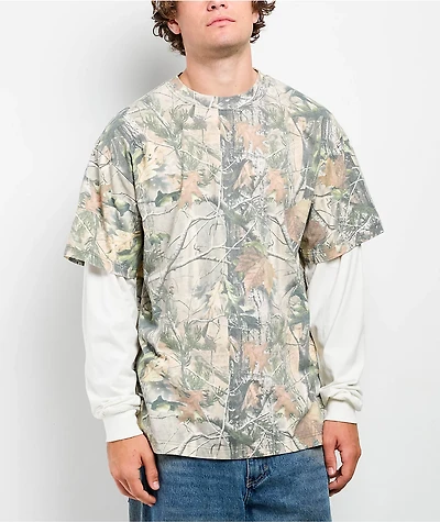 ITA Tree Camo & White 2fer Long Sleeve T-Shirt