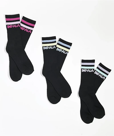 Impala Stripe Sock 3 Pack Black Crew Socks