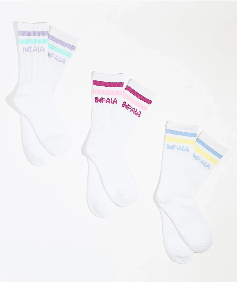 Impala Stripe Sock 3 Pack White Crew Socks
