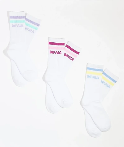 Impala Stripe Sock 3 Pack White Crew Socks
