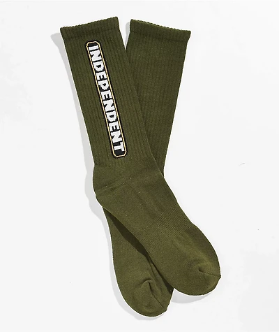 Independent Bar Logo Army Green Crew Socks
