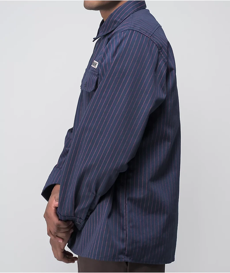 Independent Bar Logo Navy & Red Pinstripe Button Up Shirt