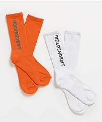 Independent Baseline Orange & White 2 Pack Crew Socks