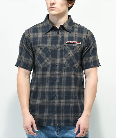 Independent Reed Navy & Grey Plaid Short Sleeve Button Up Shirt