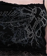 Insomnia Blessed Rhinestone Black Crop Tank Top
