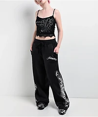 Insomnia Blessed Rhinestone Black Crop Tank Top