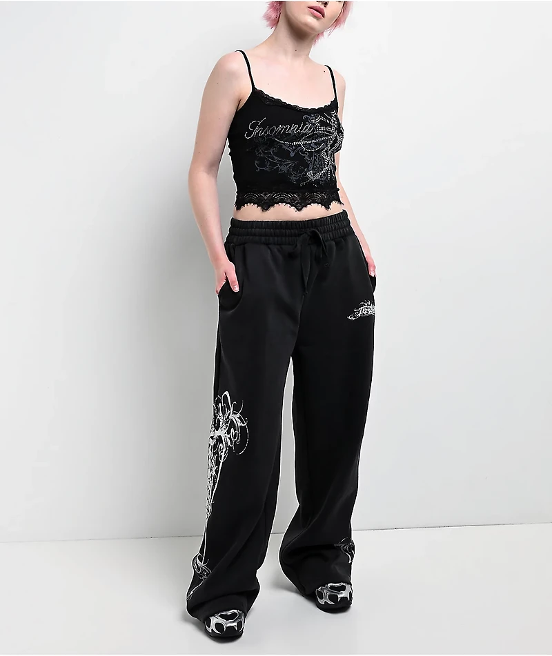 Insomnia Blessed Rhinestone Black Crop Tank Top