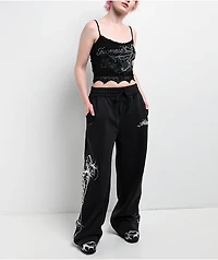 Insomnia Blessed Rhinestone Black Crop Tank Top
