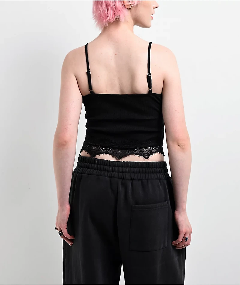 Insomnia Blessed Rhinestone Black Crop Tank Top