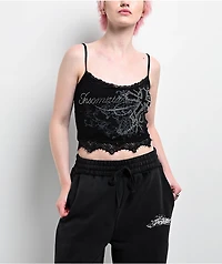 Insomnia Blessed Rhinestone Black Crop Tank Top
