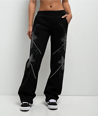 Insomnia Chains Rhinestone Black Sweatpants