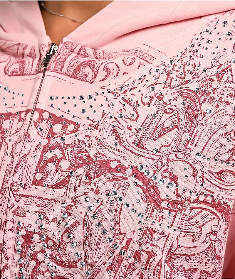 Insomnia Visuals Bonnie Rhinestone Pink Zip Hoodie