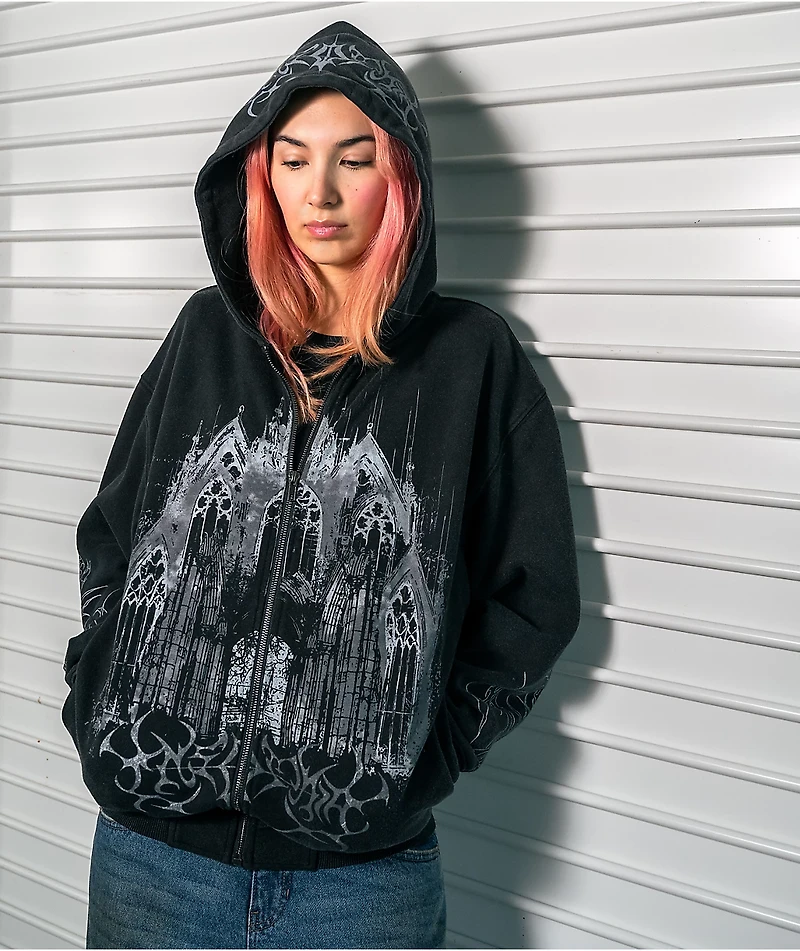 Insomnia Visuals Cathedral Black Wash Zip Hoodie