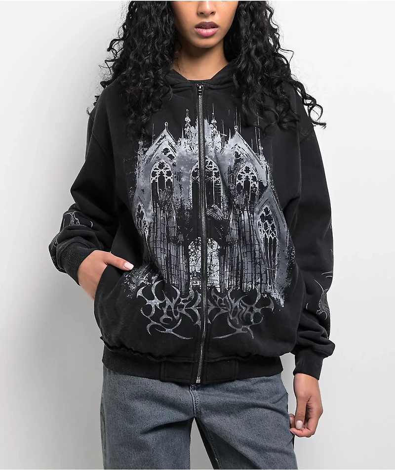 Insomnia Visuals Cathedral Black Wash Zip Hoodie