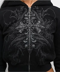 Insomnia Visuals Centerpiece Rhinestone Black Crop Zip Hoodie