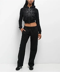 Insomnia Visuals Centerpiece Rhinestone Black Crop Zip Hoodie