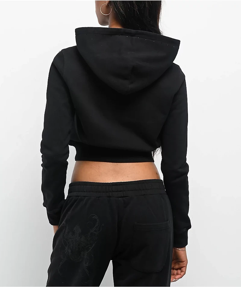 Insomnia Visuals Centerpiece Rhinestone Black Crop Zip Hoodie