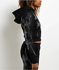 Insomnia Visuals Chains Rhinestone Black Crop Zip Hoodie
