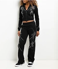 Insomnia Visuals Chains Rhinestone Black Crop Zip Hoodie