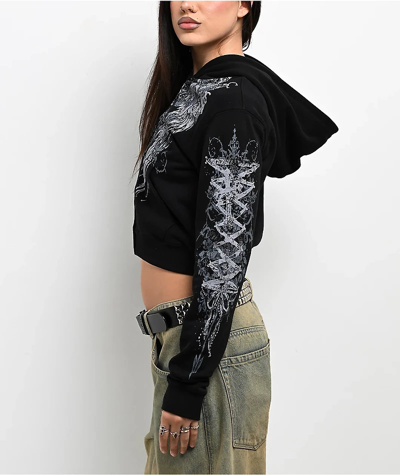 Insomnia Visuals Corset Black Crop Zip Hoodie