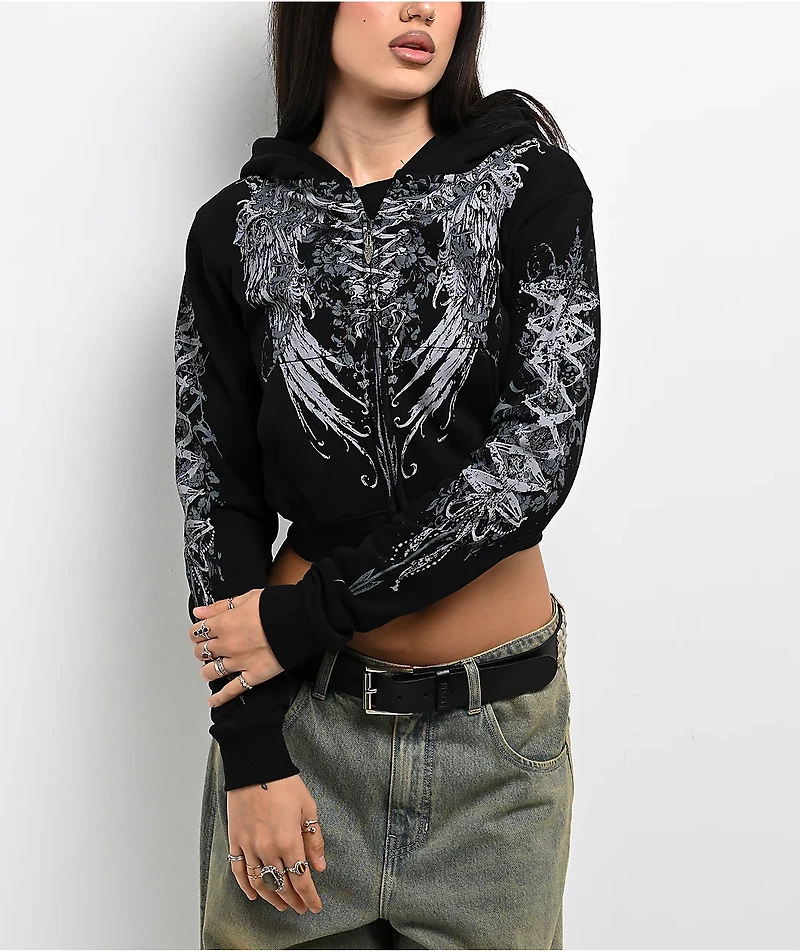 Insomnia Visuals Corset Black Crop Zip Hoodie