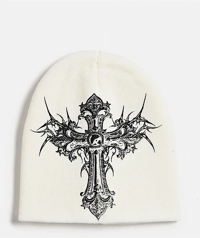 Insomnia Visuals Cross White Skully Beanie