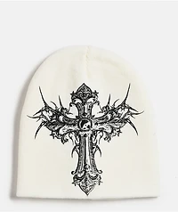 Insomnia Visuals Cross White Skully Beanie