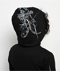 Insomnia Visuals Crucifix Rhinestone Black Crop Zip Hoodie