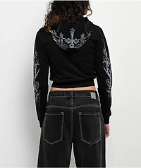 Insomnia Visuals Crucifix Rhinestone Black Crop Zip Hoodie