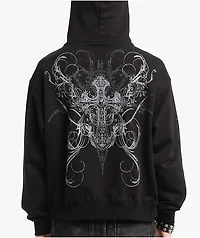 Insomnia Visuals Double Cross Rhinestone Black Zip Hoodie