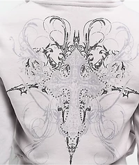 Insomnia Visuals Double Cross Rhinestone Grey Crop Zip Hoodie