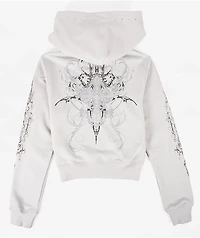 Insomnia Visuals Double Cross Rhinestone Grey Crop Zip Hoodie