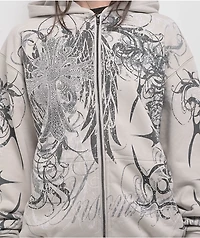 Insomnia Visuals Eclipse Rhinestone Light Grey Zip Hoodie