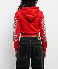 Insomnia Visuals Eclipse Rhinestone Red Crop Zip Hoodie