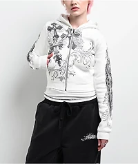 Insomnia Visuals Elegance White Crop Zip Hoodie