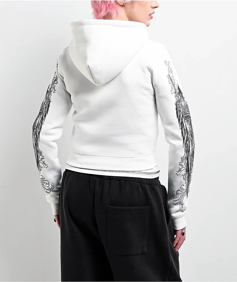 Insomnia Visuals Elegance White Crop Zip Hoodie