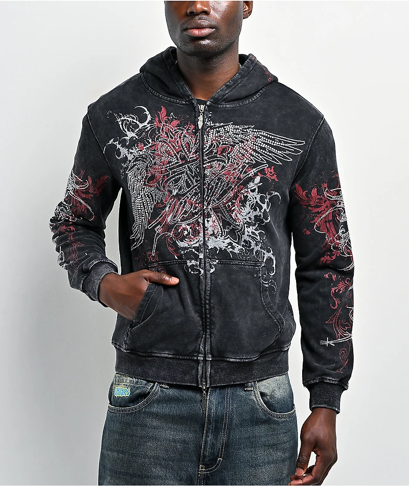 Insomnia Visuals Emblem Black Wash Zip Hoodie