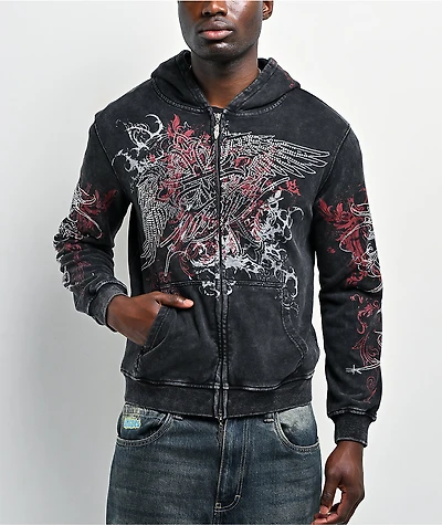 Insomnia Visuals Emblem Black Wash Zip Hoodie
