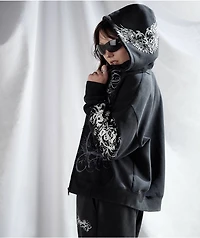 Insomnia Visuals Eternal Rhinestone Black Wash Zip Hoodie