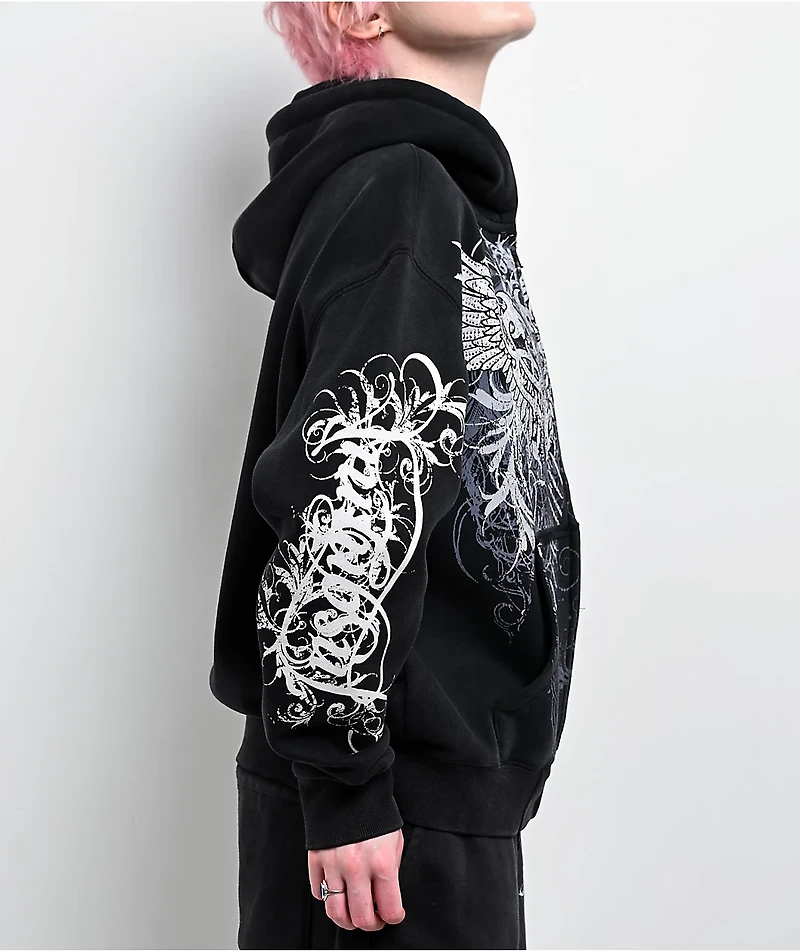 Insomnia Visuals Eternal Rhinestone Black Wash Zip Hoodie